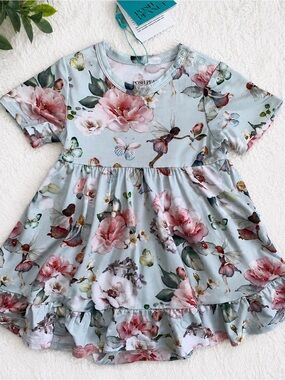 NWT Posh Peanut Melinda Ruffled Twirl Bodysuit Dress 12-18M Fairies